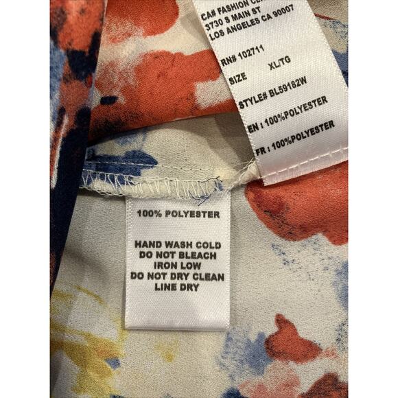 GIBSON Beautiful Ivory Orange Blue Floral Print Button Up Sleeveless Blouse XL - Picture 6 of 6